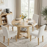LIKIMIO 43"-59" Extendable Round Dining Table for 4-8, Transformer Oval Dining Room Table with Removable Leaves Space Saving