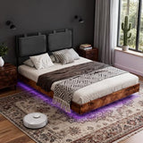 LUCKLIFE Floating Bed Frame Full Size, with Adjustable Headboard and Smart LED Lights, Upholstered Bed Frame with RGB Lights, Modern Metal Bed, Easy Assembly, Under-Bed Storage, Bedroom