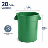 Getzi 6 Pack 20 Gallon Green Round Commercial Trash Can, Heavy-Duty Plastic Waste Bin