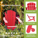 GREENVINES Adirondack-Chairs-with-Ottoman | Set of 2 | Folding | Retractable-Footrest | HDPE Plastic | All Weather Fire Pit Chair | Cup Holders | Red | for Outdoor Poolside