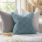 a moment Set of 2 Decorative Linen Throw Pillow Covers,Large Grid Textured Neutral Boho Farmhouse Cushion Covers,Soft Aesthetic Pillowcases for Couch Sofa Living Room Home Decor,18x18 Inch,Blue