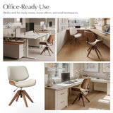 HULALA HOME Faux Leather Swivel Desk Chair No Wheels, Ivory