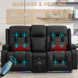URRED Power Loveseat Recliner Sofa with Massage and Heat，Black