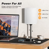 Small Bedside Table lamp for Bedroom - 3 Color Temperatures Bedside Lamps with USB C and A Ports, Pull Chain Table Lamps with AC Outlet