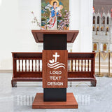 47’’ Wooden Podium Stand with Wheels, Portable Lectern Churches with 15 MM Particle Board, Pulpits Stand with Storage