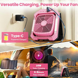 26800mAh Portable Fan Rechargeable with 18W Detachable Solar Panel, Quiet Battery Powered Camping Fan Cordless with LED Lantern,3 Speed,Timer,USB-C,for Bedroom Tent Home Office Desk Hurricane(Pink)