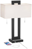 360 Lighting Neil 26" High Rectangular Rustic Modern Table Lamps Set of 2 USB Port Pull Chain Black Metal White Shade Living Room Charging Bedroom Bedside Nightstand House Office Entryway