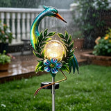 Voumsil Solar Garden Lights Outdoor - Decorative Metal Heron Stake with Cracked Glass Ball, Weather Resistant Auto-On Landscape Lighting for Yard Patio Lawn Pathway Decor, Gardening Gift for Mom