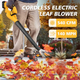 Leaf Blower Cordless, 21V Cordless Blower with 2 x 3.0Ah Battery, 540CFM 140 MPH Battery Powered Leaf Blower, Lightweight Handheld Blower