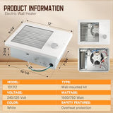 Model 174 Wall Heater with Built-In Adjustable Thermostat, Quiet Copper Motor,120/240V Hardwired Electric Space Heater,750/1500W Dual Heat