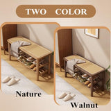 SOBIBO Bamboo Shoe Rack Bench with Rattan Seat, 3-Tier Shoe Storage Bench, Entryway Bench for Hallway, Walnut-31.5 inches