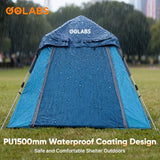 Golabs 3 Person Camping Tent w/ 9.5x8.5 ft Canopy, 3-Minute Setup by Pre-Attached Pole, PU1500mm Waterproof, 4 Side Mesh Tent Top & Door & Ventilation, Portable Family Tent w/Carry Bag & Pocket & Hook