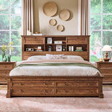 Farmhouse King Size Bed Frame with 54" Tall Headboard, Charging Station | eadboard with 4 Storage Rack, 2 Drawers