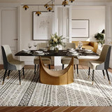 POVISON 79" Modern Dining Table Set, Black Kitchen Table and Grey PU Chairs