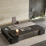 71 inch Modern L Shaped Black Executive Desk with Drawers