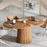 Oval Conference Table, 55.11 Inches Wood Meeting Table for 6 People, Rustic Meeting Seminar Boardroom Table with Wood Base (Brown)