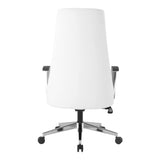 Office Star Antimicrobial Vinyl Adjustable High Back Office Desk Chair with Fixed Padded Aluminum Arms and Chrome Base, Dillon Snow