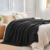 NEWCOSPLAY Super Soft Queen Blanket Black Premium Silky Flannel Fleece 3D Waffle Checkered Lightweight Bed Blanket All Season Use (Black, Queen(90"x90"))