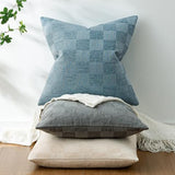 a moment Set of 2 Decorative Linen Throw Pillow Covers,Large Grid Textured Neutral Boho Farmhouse Cushion Covers,Soft Aesthetic Pillowcases for Couch Sofa Living Room Home Decor,18x18 Inch,Blue