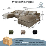 136" Cloud Sectional Couch U-Shaped Chaise with Ottoman