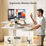 55 Inch Height Adjustable Desk with Power Outlets & LED Lights, Sit Stand Table with Monitor Stand for Home