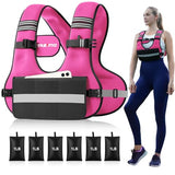 TAEVNO Adjustable Weighted Vest for Women Men, 6-12lb Comfort Fit - U-Shaped Ergonomic Weight Vest with 6 Removable Iron Sandbags, Large Front Mesh Pocket & Reflective Strips, Ideal for Running, Walking, Strength Training, HIIT, Cardio Workouts（Pink）