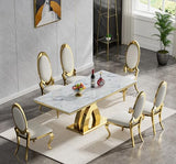 HomVent 68''Gold Faux Marble Dining Table Set with 6 Leather Chair