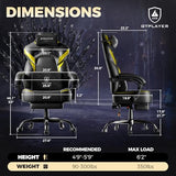 GTPLAYER Big and Tall Gaming Chair for Adults, Ergonomic Office Chair with Footrest, Heavy Duty 350 lbs Capacity, High Back, Premium Leather & Iridescent Trim, ACE-Armor, Black & Yellow
