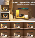 Bamboo Charging Station for Multiple Devices,15W Fast Wireless Charging Station with Nightlight, 3 Color & 4 Adjustable Brightness Compatible