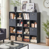 Black Cube Storage Organizer, 16 Open Cubes Bookshelf with 3 Storage Drawers