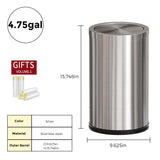 LEASYLIFE 4.8GALStainless Steel Bathroom Trash Can with Lid, Silver Trash Can with Flipping Lid, Garbage cans for Kitchen，Living Room,Dental Office，Hotel,Guest Room(4.7gal-Silver)
