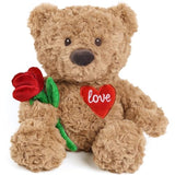 Cuckool Teddy Bear Stuffed Animal with Rose and Love Heart, Microwavable & Weighted Stuffed Animal Plush Gift Valentines Day Christmas Mother's Day for Her Women Girlfriend Wife 15"