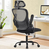 Sweetcrispy Office Computer Desk Chair, Ergonomic High-Back Mesh Rolling Work Chairs with Wheels and Adjustable Headrests, Black