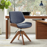 HULALA HOME Faux Leather Swivel Desk Chair No Wheels, Blue