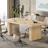 63" Executive Desk, Modern Executive Office Desk with Thickened Desktop and Heavy-Duty Legs, Natural
