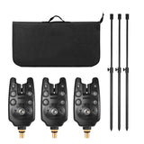 Fishing Bite Indicators Kits, 3 Wireless Fishing LED Alarm Alert & 3 Extending Aluminum Alloy Fishing Bankstick & Padded Fishing Tool Bag N\P