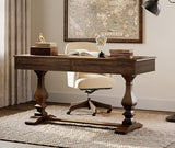 60-inch Vintage Wood Home Office Desk with Stable Solid Wood Pedestral Legs, Tradional Rustic Executive Desk, Dark Walnut Brown