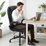 MALOL Ergonomic PU Leather Office Chair with Flip-Up Armrests & Reclining Backrest, 300lbs, Brown, Black