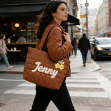 Personalized embroidered down travel bag, a quilted shoulder bag with customizable names and cute expressions. A gift for your best friend, a friend, or even a Mother's Day for your mother.