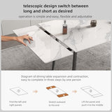 Dining Table (62.9" to 94.4") for 6 to 10 - Modern Rectangular Sintered Stone Table with High Hardness and Easy