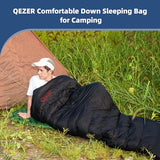 QEZER Down Sleeping Bag for Adults 620 Fill Power 0 Degree Sleeping Bag Cold Weather Ultralight with Pouch for Backpacking, Camping, Hiking