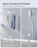 SONGMICS Clothes Drying Rack, 59-Inch Folding Laundry Drying Rack with 3 Rotatable Arms for Hangers, 4 Legs, White and Silver ULLR510W01