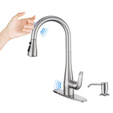 HGHGK Touch on Kitchen Faucet with Soap Dispenser and Pull Down Sprayer - Single Handle Kitchen Sink Faucet, 1 or 3 Hole Design for Modern Farmhouse Kitchens and Bar Sinks