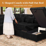 Modular Sectional Sleeper Sofa with Pull Out Bed, 104" U Shaped 7 Seat Cloud Sectional Couches for Living Room