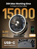 Warmco 15000mAh Portable Clip on Fan Rechargeable, 8 Inch Battery Powered Desk Fan, LED Lantern & Hook, 360° Rotate & 4 Speeds Strong Airflow for Camping Tent Office Outdoor Travel Golf Cart