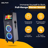Dolphin KB-2100R Dual 10" Rechargeable Karaoke Speaker with Touchscreen Tablet - HDMI, Voice Modulation, Android & iOS Mirroring Includes 2 Wireless Microphones