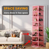 SpaceAid 8 Tier Rotating Shoe Rack Tower, Spinning Shoe Display Lazy Susan, Revolving 360 Shoe Rack Storage Round Carousel, Vertical Handbag Rotate Shoes Closet Organization (8-Tier Pink)