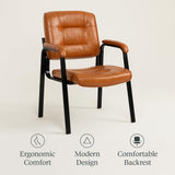 Naomi Home Faux Leather Guest Reception Chair with Armrests - Caramel