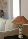 interoknack Luxury Marble Table Lamp, Vintage Woven Rattan Shade