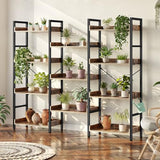 Rolanstar Bookshelf 4 Tiers with 4 Hooks, Triple Bookcase with Open Display Shelves, Industrial Wide Bookshelf